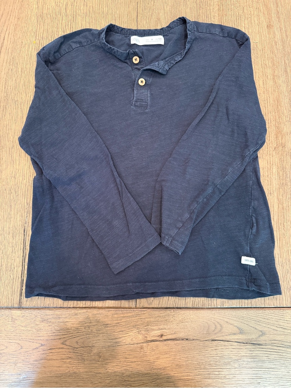 Zara Navy Long Sleeve Henley with Wooden Buttons